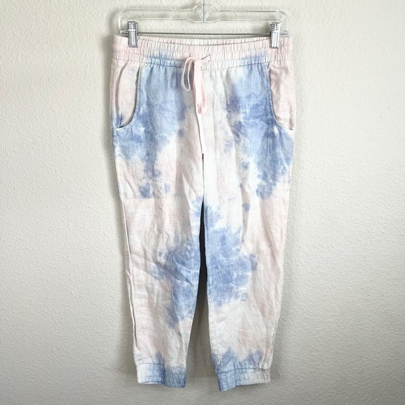 Bella Dahl Linen Easy Jogger Women's XS Pastel Pink Blue Tie Dye Ankle Casual - Picture 1 of 7